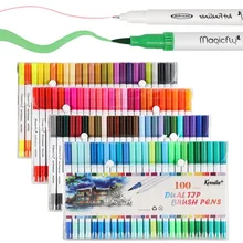 100 шт цветные ручки-маркеры с двумя наконечниками, ручки-карандаши для рисования, акварельные художественные маркеры, ручки-кисти, школьные товары для рукоделия