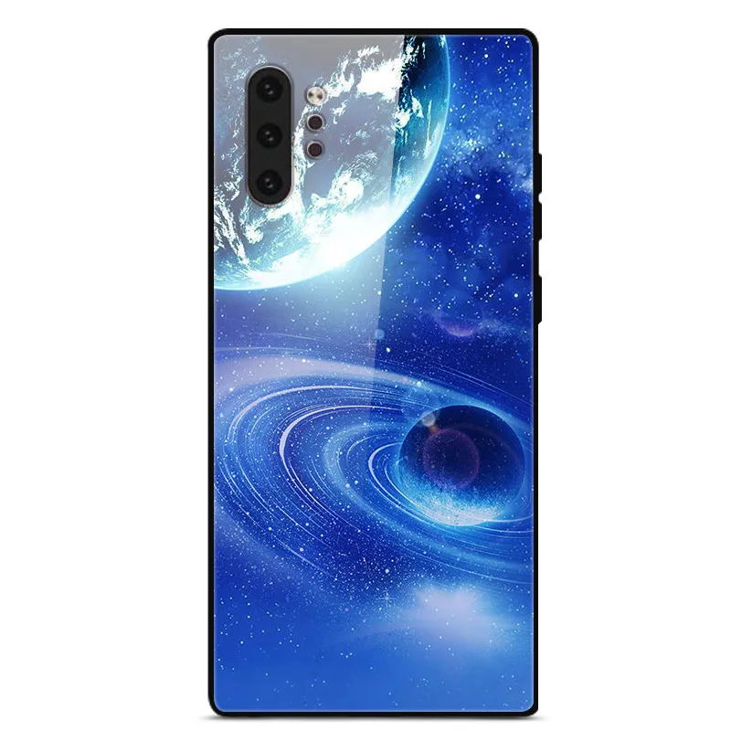 Закаленного стекла Чехол для samsung Note 10 Case с космическими звездами жесткий чехол для samsung Galaxy Note 10 Plus бампер чехол для телефона Note10+ Pro - Цвет: 3