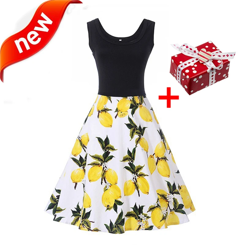 Dresses Lemon Print Summer Dress 2018 Tank Flowers Cherry Leaves Women Sundress Patchwork Tunic Plus Size Polka Dot Midi | Женская