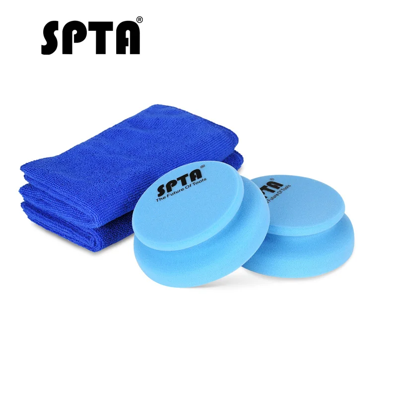 

SPTA Hand Polishing Pad 100 x 120 mm Applicator Hand Pads + Surrounding Handle & 1Pc Microfiber Cleaning Cloth Towel Waxing