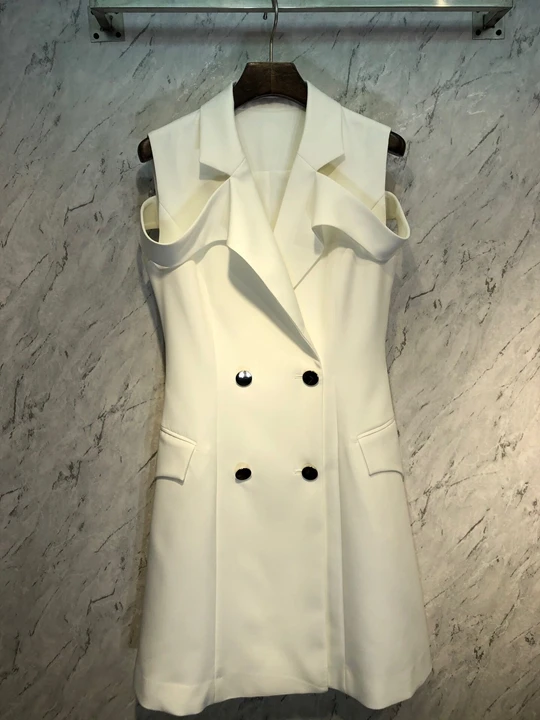 

2019 spring new women's net color long double-breasted strapless jacket