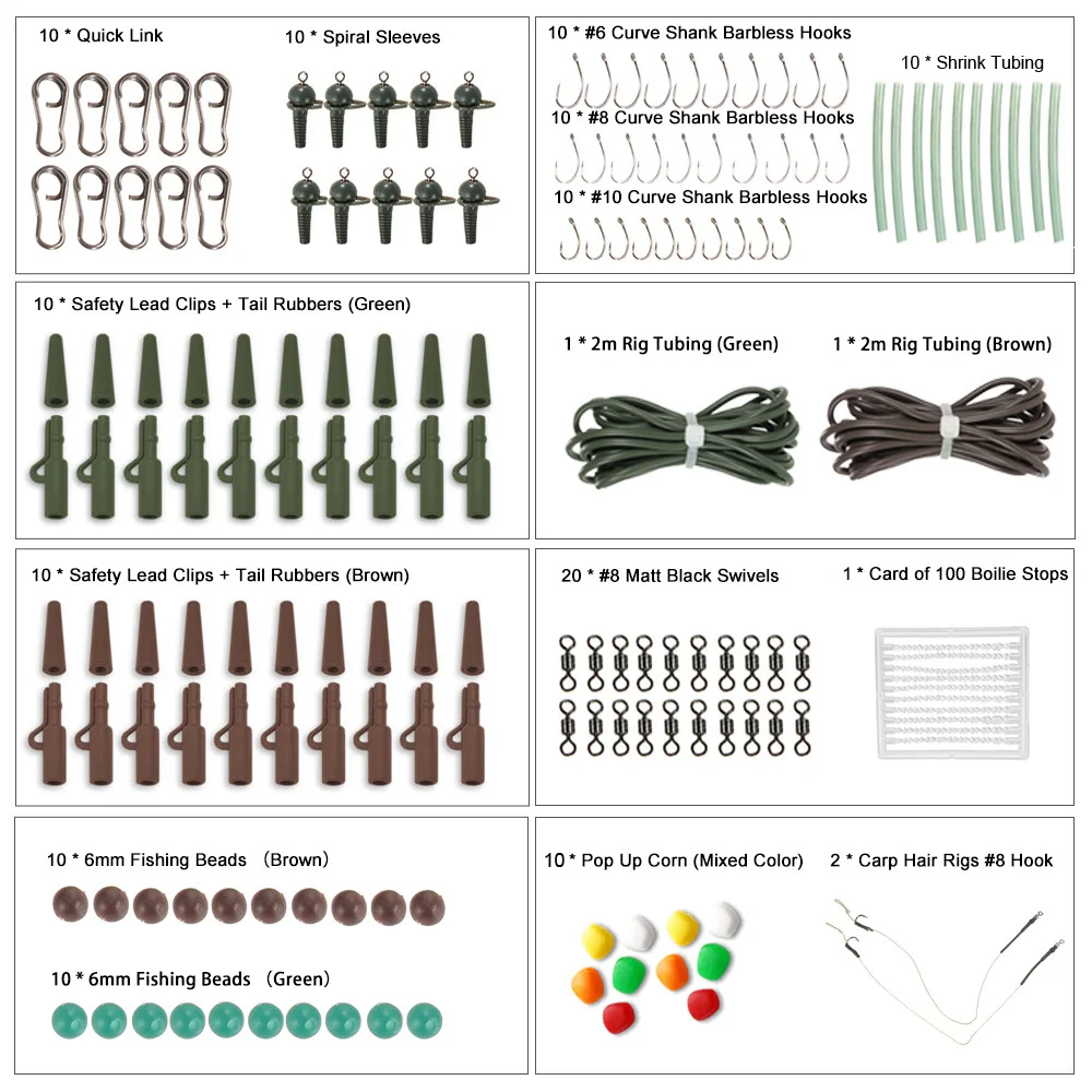 155 шт., коробка для рыболовных снастей, комплект оснастки для ловли карпа, свинцовые зажимы/бусины/Крючки/трубки/Вертлюги, терминальные буровые установки Pesca