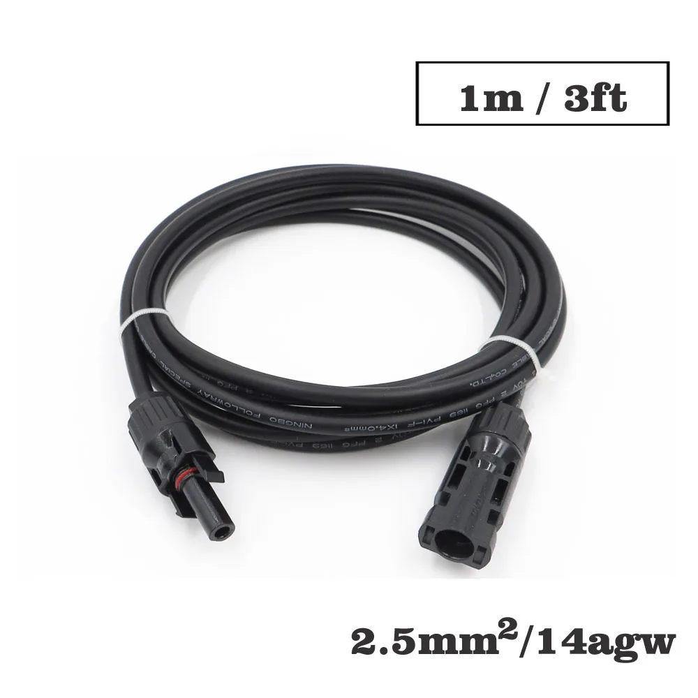 

1PC X 2.5mm2 14AWG 3FT 1m MC4 Connector Extension Connect branch black parallel Series 1 meter extend cable