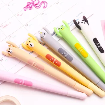 

6 pcs Be happy Cartoon gel pen Kawaii frog bear cat rabbit 0.5mm ballpoint Black color pen Cartoon gift School supplies FB529