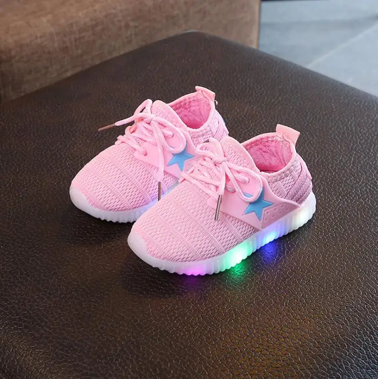 AI LIANG pentagram/Детские легкие сверкающие туфли для мальчиков и девочек; дышащая спортивная обувь с сеткой; Детские светящиеся модные кроссовки со светодиодной подсветкой