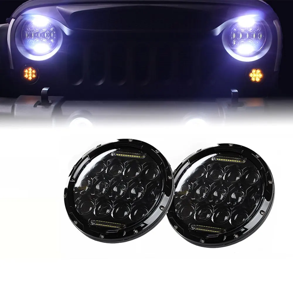 7 inch LED Headlights with White Halo Halogen Headlights Ring Depth