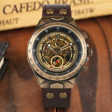 SHENHUA Automatic Watch Men Mechanical Watch Skeleton Bronze Steampunk Transparent Self Winding Mens Watches Retro Clock Male shenhua mens steampunk skeleton watch men gold automatic mechanical watches self winding wristwatch relogio automatico masculino