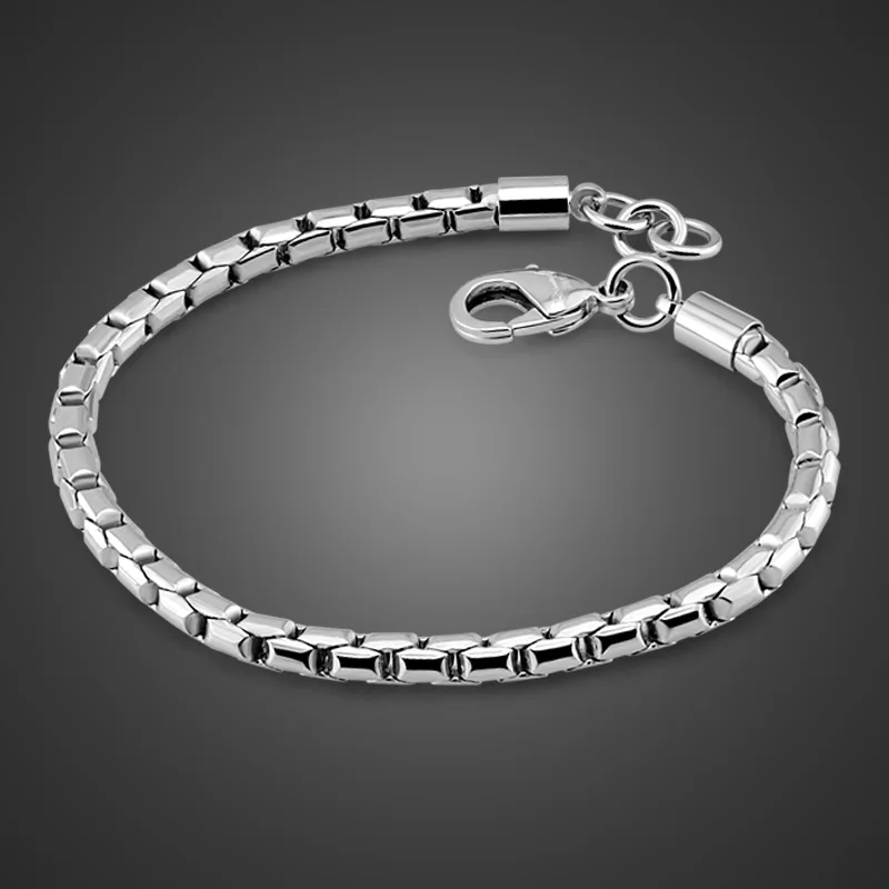

High quality 925 sterling silver 4mm 18/20 cm Box chain bracelet & bangle for men women 100% solid silver jewelry fashion charm