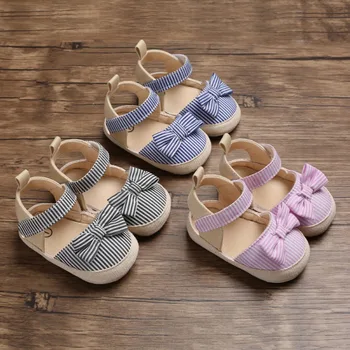 

Baby Girl Breathable Stripe Pattern Anti-Slip Shoes With Bowknot Casual Sneakers Toddler Soft Soled Sandals