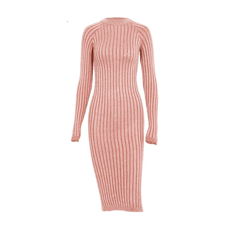 Women Sweater Dress 2017 Fall Winter Long Sleeve O Neck Sexy Bodycon Dress Elastic Striped Skinny Knitted Dresses Robe Vestidos22