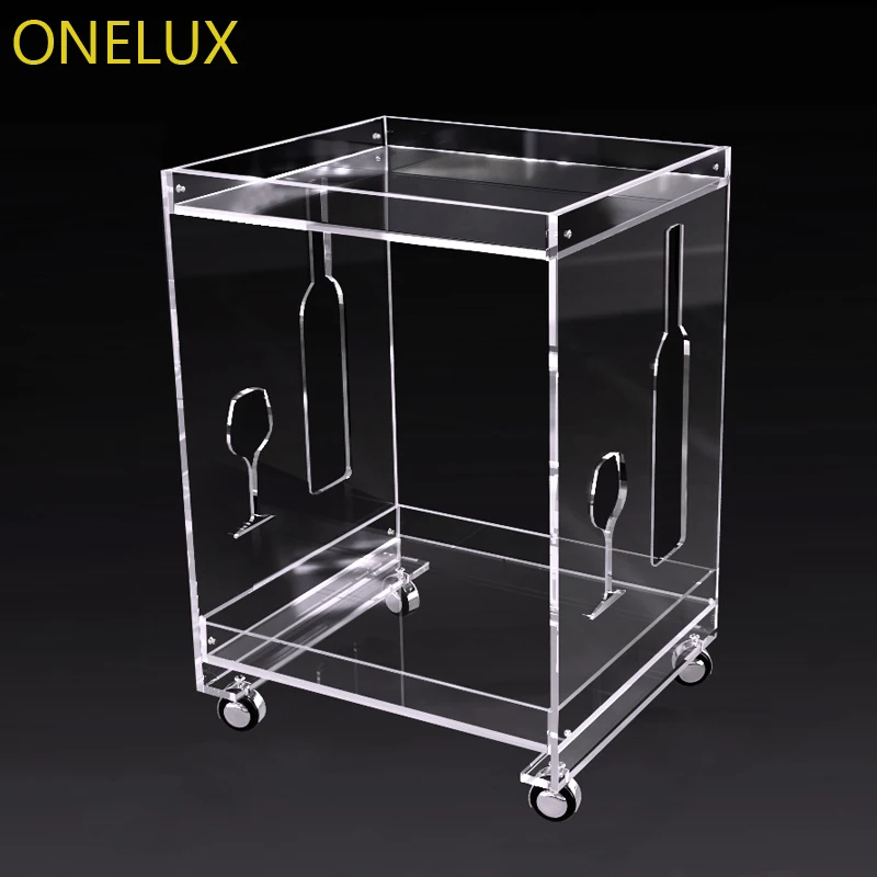 (KD Packed) Clear Acrylic Small Sofa Table On Wheels,Rolling Lucite Occasional End Corner Tea Tables - 40W-33D-53H CM (KD Packed) Clear Acrylic Small Sofa Table On Wheels,Rolling Lucite Occasional End Corner Tea Tables - 40W-33D-53H CM