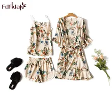 Fdfklak новые шелковые пижамы женские 3 шт шорты летние пижамы костюм сексуальные женские пижамы Пижама домашняя одежда женские пижамы