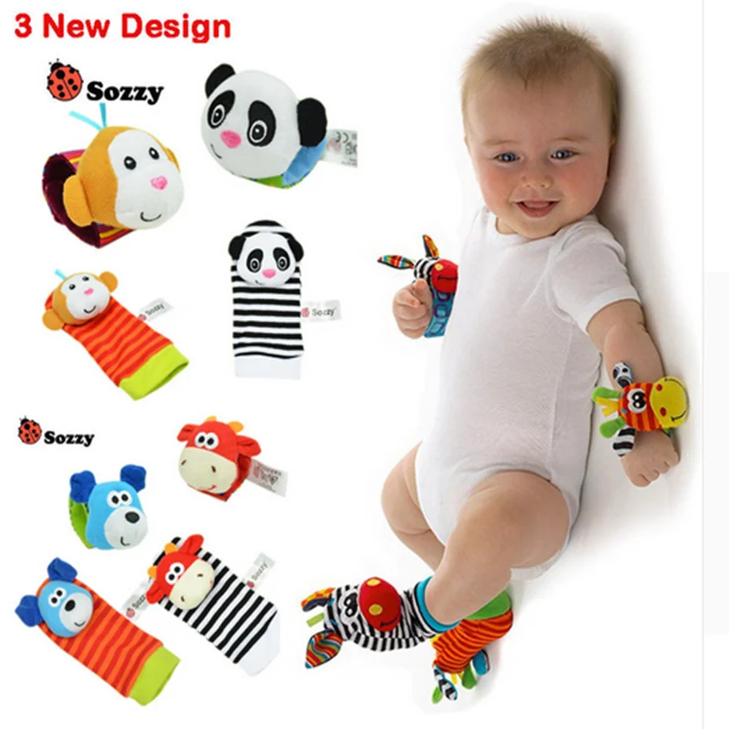 Новорожденные 0~ 24 месяцев Детские носки с животными носки для ног погремушки игрушки Развивающие мягкие наручные игрушки - Цвет: Многоцветный