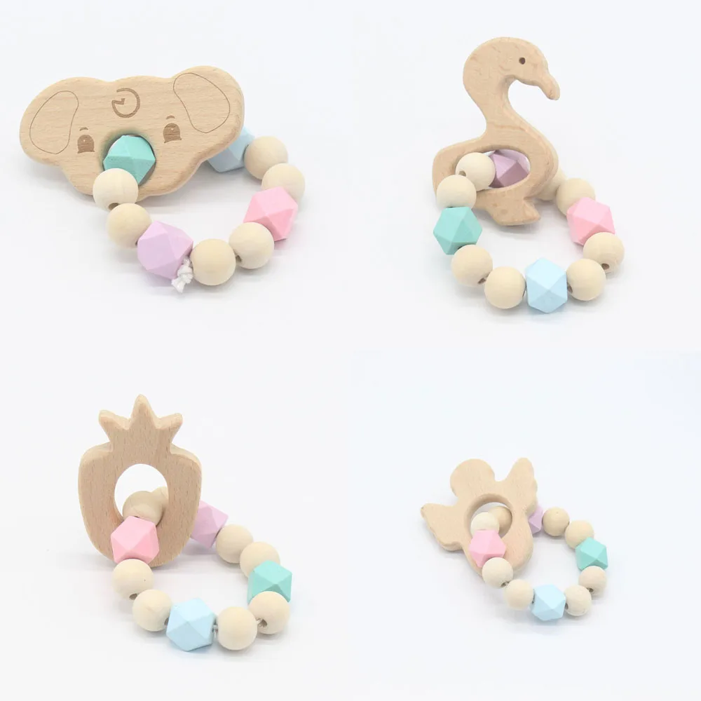 1pc Baby Teething Rings Bracelet Crafts Toddler Toys Training Teethers Safety Wood Beads Rattles Mobiles|Интерактивные игрушки