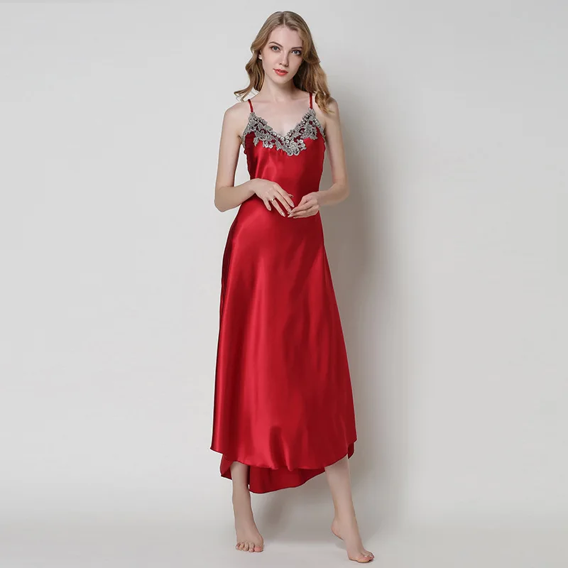 

Sexy Silk Satin Night Dress Women Lace Lingerie Nightgown Spaghetti Strap Nightdress Female Sleep Skirt Nightwear Nuisette Femme