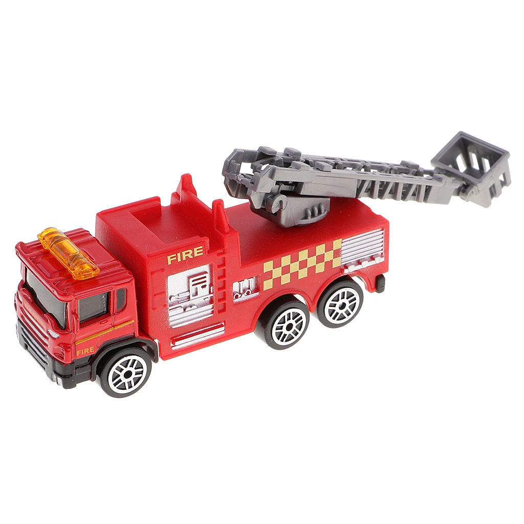 2Pcs Diecast Fire Truck Construction Vehicle Cars Model Toy for Kids Children Christmas Gift Collection Room Decor