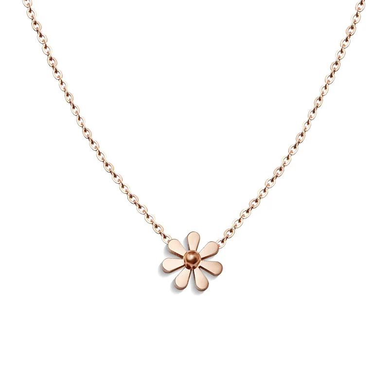 Rose gold color sweet daisy flower pendant necklace women colar