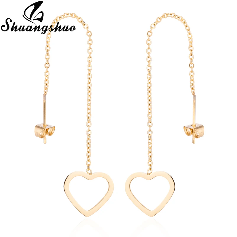 Shuangshuo, длинные висячие серьги из нержавеющей стали для женщин, серебряные серьги-капли с крестиком, маленькие серьги, ювелирные изделия oorbellen femme - Окраска металла: Gold Earrrings