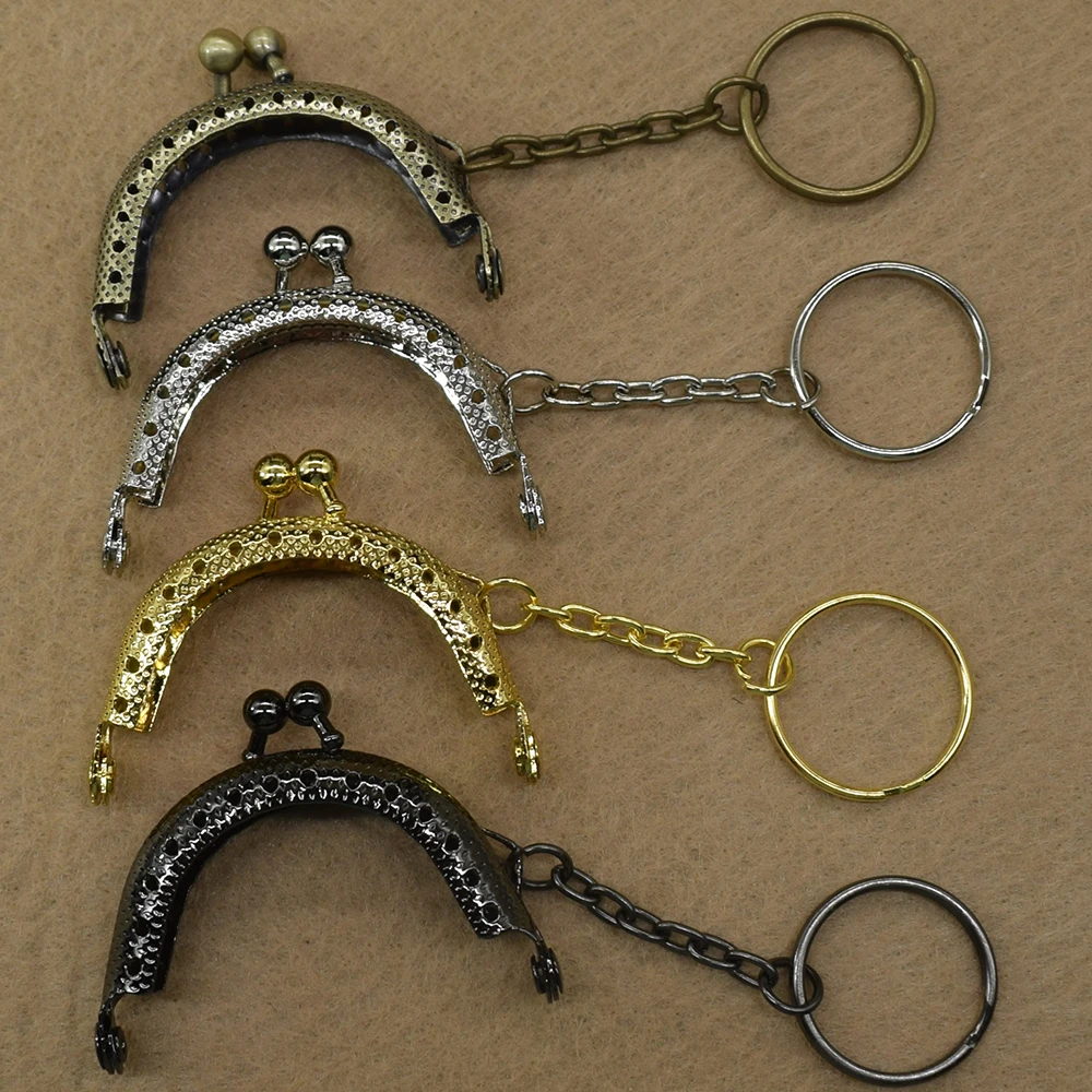 

5CM Metal Frame Handle Kiss Clasp Arch with Key Chain for Bag Handbag Purse Diy Metal Clasps Coin Purse Frames Handle