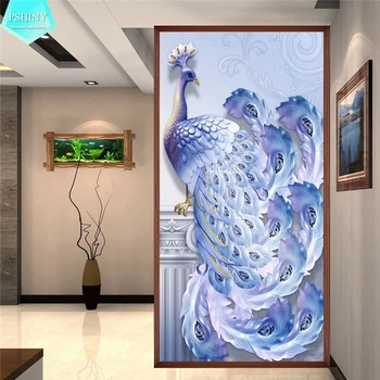 

PSHINY 5D DIY Diamond embroidery sale blue peacock animal Full drill round rhinestones pictures Diamond Painting new arrivals