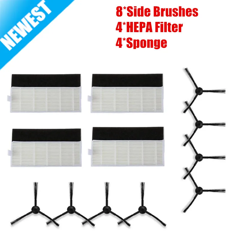 

12pcs/lot 4*Sponge+8*Side+4*HEPA Filter Brushes for ILIFE a4s Robot Vacuum Cleaner Parts chuwi ilife a4s