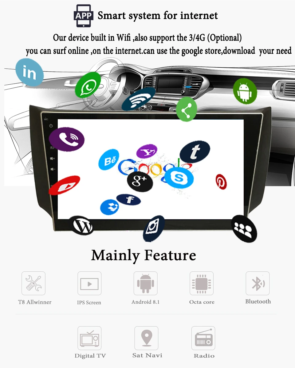 Clearance Android Car Radio for Nissan sylphy 10.1 inch 1024*600 Octa Core wifi Bluetooth video audio Multimedia 2 din car dvd player 5