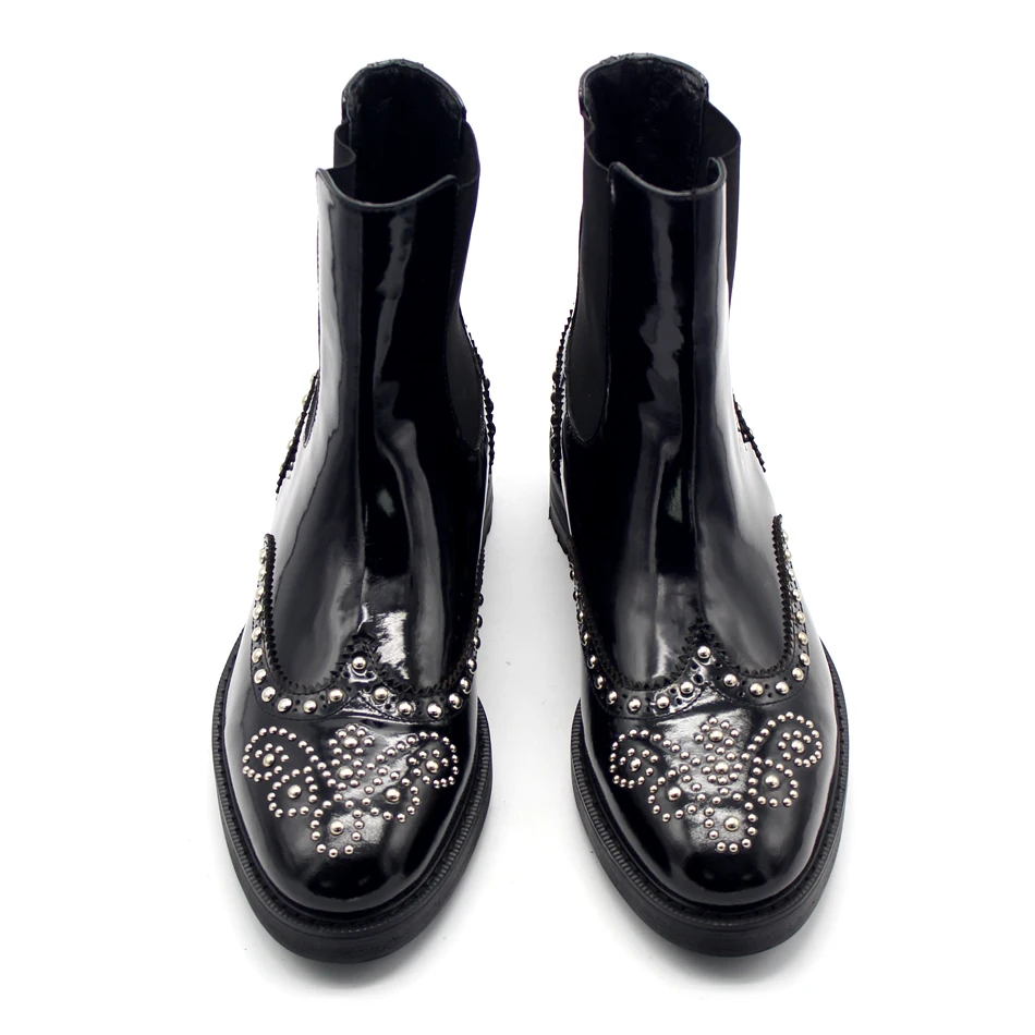 Sur Cuir Courtes Britannique Shown Noir Haute Chaussons Main Sculpté Pointu Cheville Vache Bottes Hommes En As Rivets Slip Style Peau De Pour kZwliuOPXT