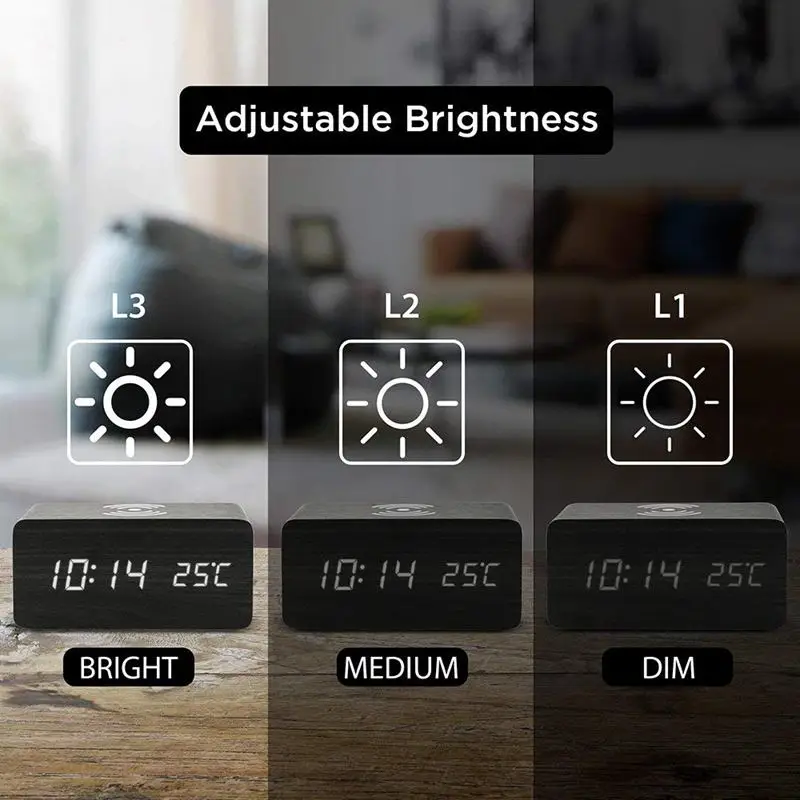 Деревянный Будильник с Qi беспроводной зарядной панелью совместим с Iphone samsung деревянные светодиодные цифровые часы Функция управления звуком