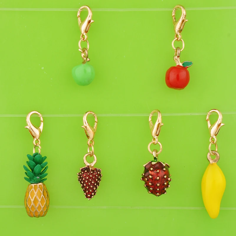 

Enamel berry pineapple apple mango strawberry charms with lobster clasp pendants for bracelet/necklace/earring jewelry making