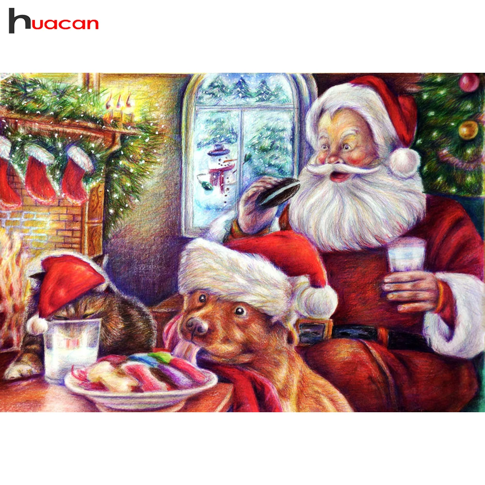 

HUACAN Full Square 5D DIY Diamond Painting Christmas Santa Claus Diamond Embroidery Pattern Rhinestone Christmas Gift