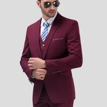 

Classic high-quality men's suit red lapel single breasted men's prom dress and office suits (jacket + pants + vest) custom made