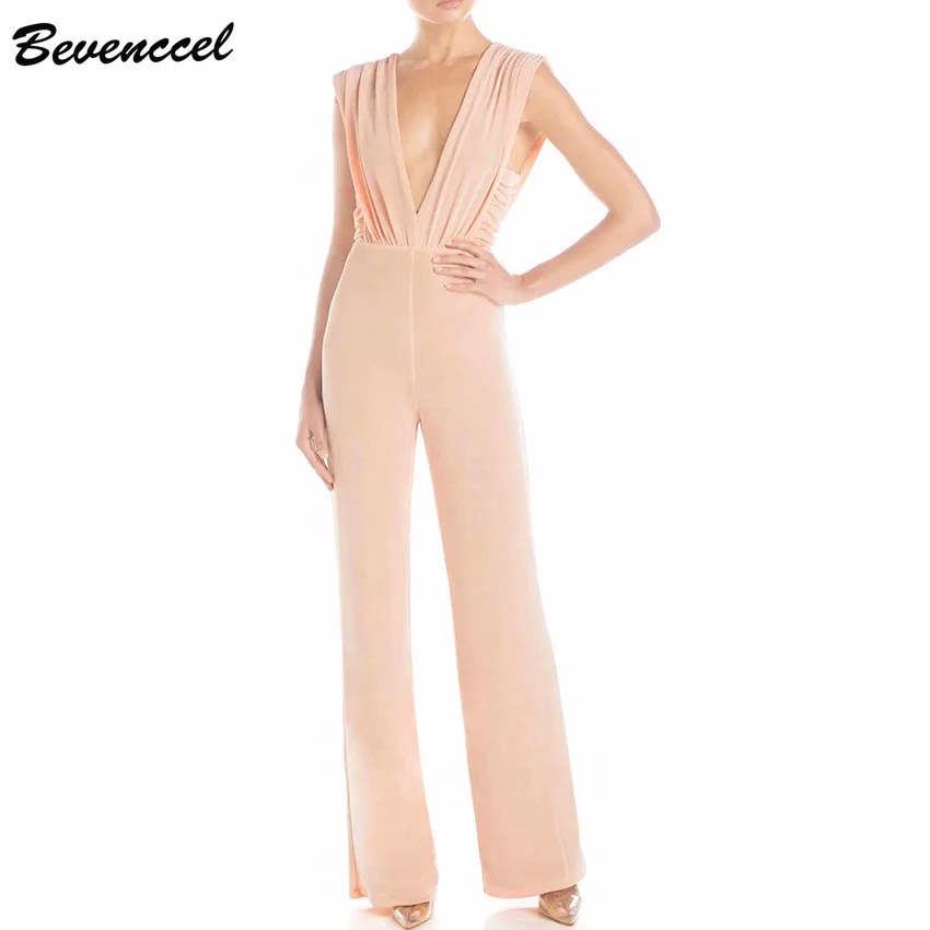 

2019 New Women Jumpsuits Sleeveless V Neck Full Length Elegant Bodysuits Backless Celebrity Party Jumpsuits