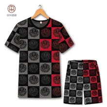 Подвеска Дракон Тотем Печать Мода негабаритных футболка и шорты костюмы лето Полые Дышащие качественные мужские короткие наборы
