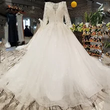Классическое роскошное свадебное платье с круглым вырезом и длинными рукавами, красивое кружевное платье с вышивкой и бисером, блестящее На Заказ Свадебный халат De Mariee