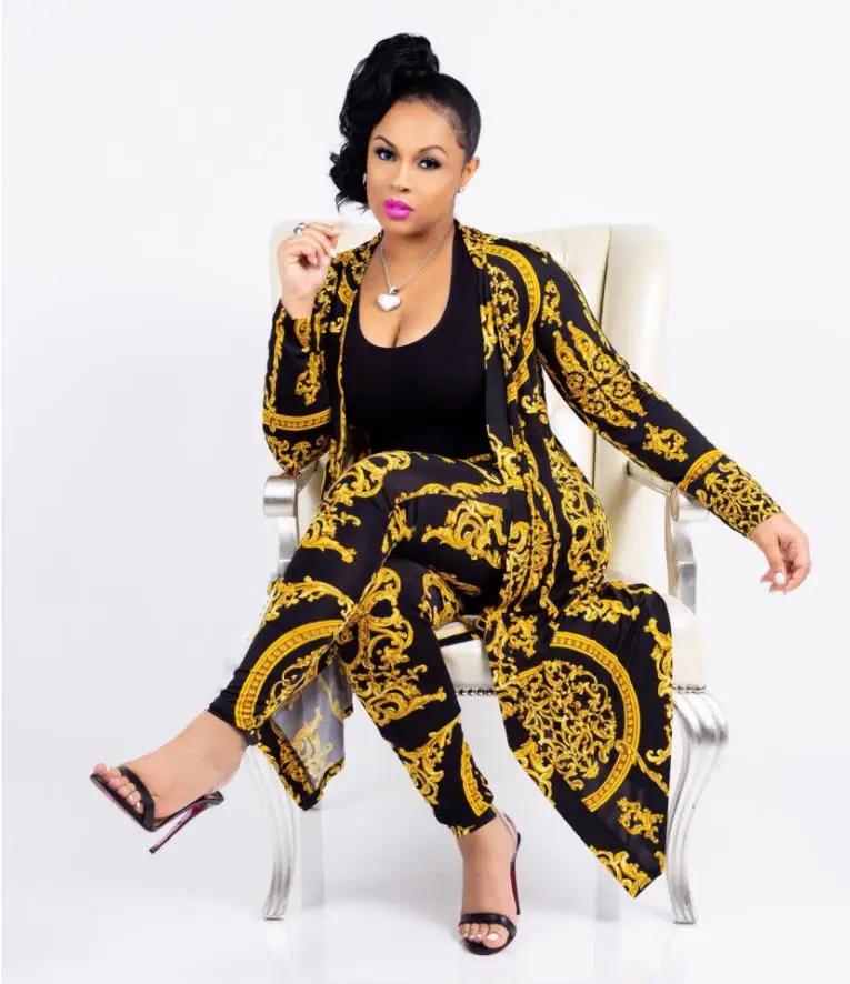

2019 Africa Women's fashion long coat jacket casual suit pants two-piece 2 Pieces Set Sexy Autumn Fashion Women Set