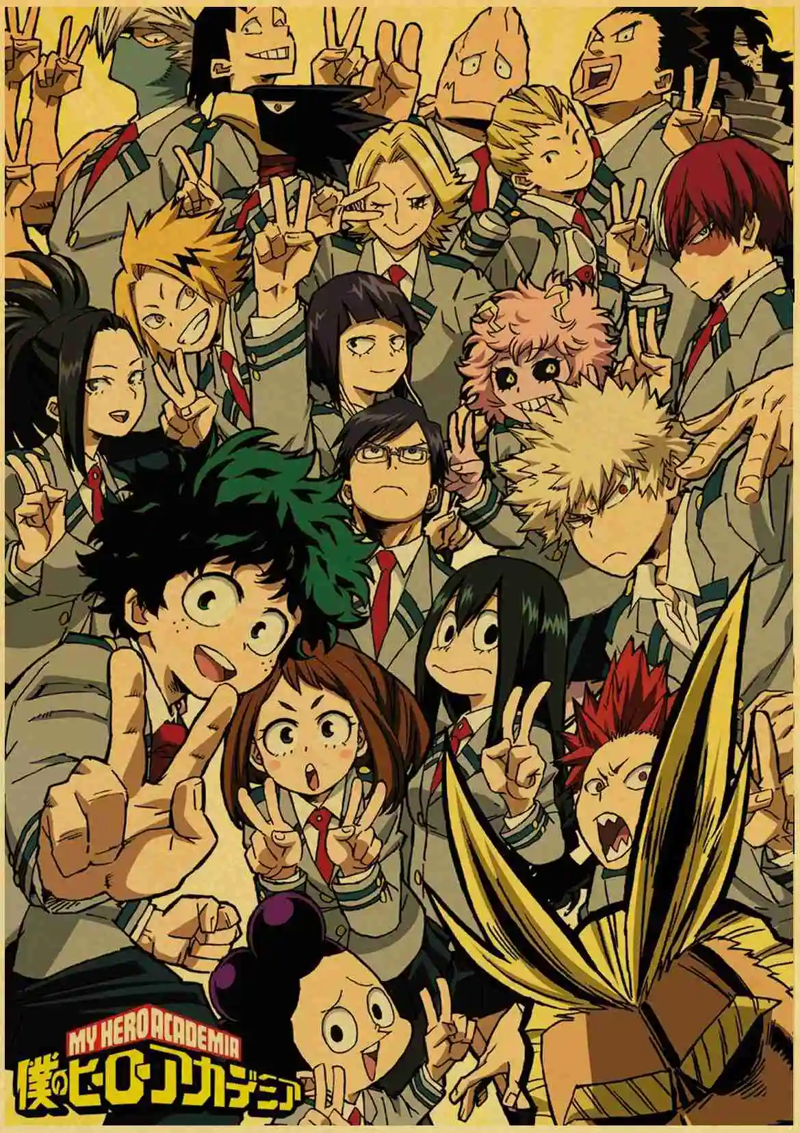 My Hero плакат Academia коричневая печать на крафтовой бумаге настенная живопись Винтажный стиль аниме Ретро плакат Наклейка на стену