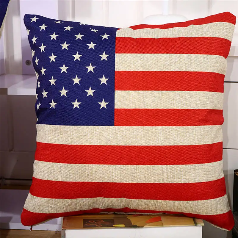 England America Flag Cushion Cover Cotton Linen Decorative Pillowcase