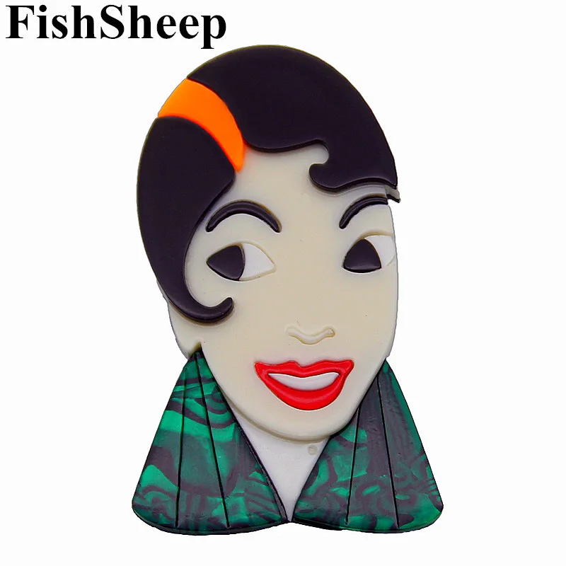 FishSheep Large Women Figure Acrylic Brooches And Pins Fashion Resin
