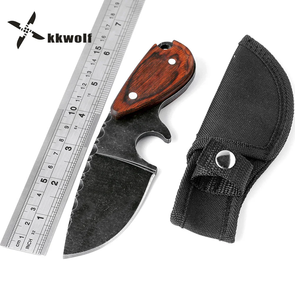 KKWOLF High Quality small hunting knifes wood handle camping survival