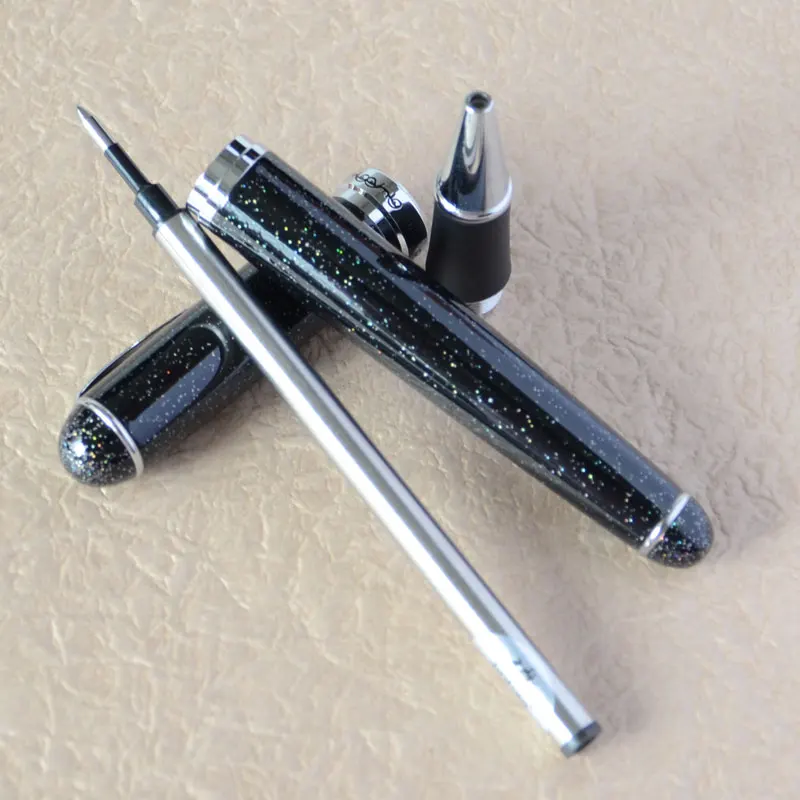 Шариковая ручка JINHAO 750 черный и серебристый с красочными песками синий