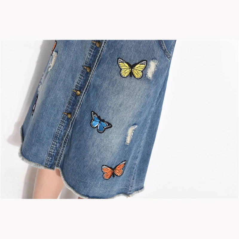 Goplus Для женщин Сладкий цветочный Вышивка Denim Гольфы Длина повседневная юбка