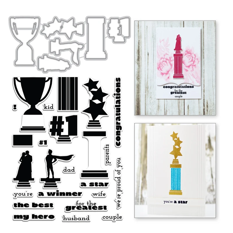 

YaMinSanNiO Trophy Stamp Scrapbooking Word Metal Cutting Dies Letter stamps and dies For Making Card Decorative Embossing Crafts
