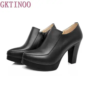 

GKTINOO spring autumn women's shoes thick high heels fashion women genuine leather shoes first layer of cowhide platform pumps