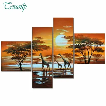 

4pcs Full Square/Round Drill 5D DIY Diamond Painting "Giraffe family" Multi-picture Combination 3D Embroidery Mosaic Home Decor