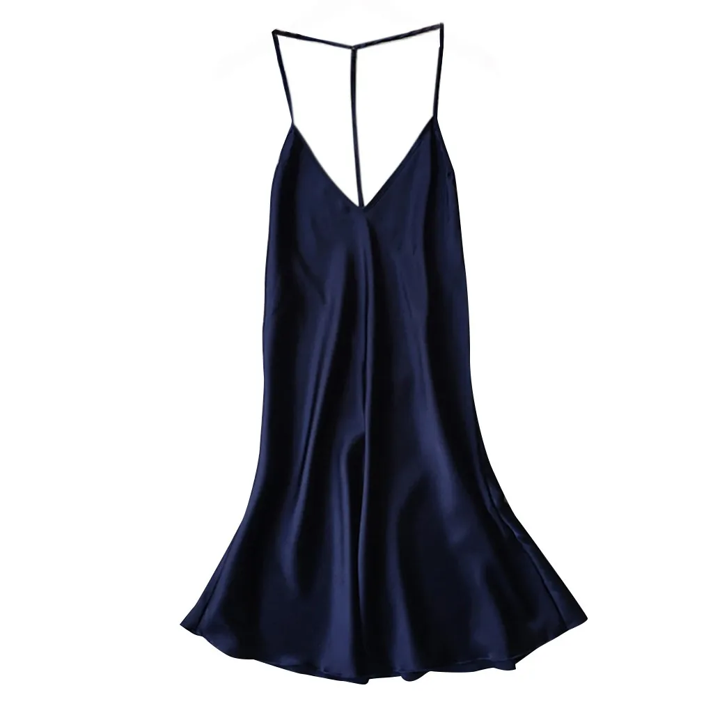 Ladies Sexy Silk Satin Night Dress Sleeveless Nighties V-neck Nightgown Summer Nightdress Lace Night Gown Sleepwear For Women#p3