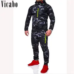 Vicabo Для мужчин s наборы одежды 2018 из двух частей костюм Для мужчин Sweatsuits ползунки спортивные тренировочные костюмы