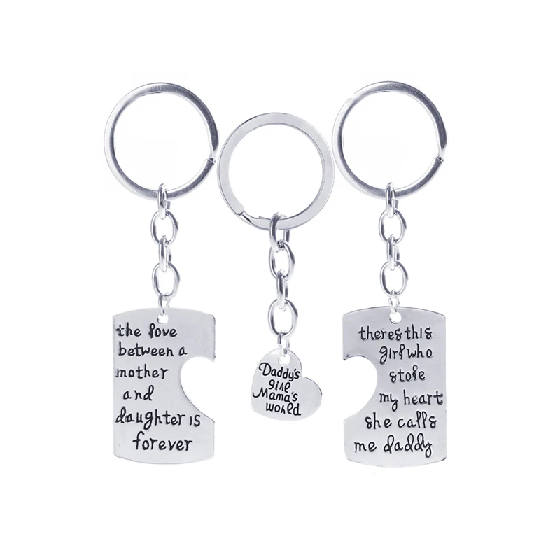 

3pcs Family keychains set daddy's girl mama's world Keychain Letter splice Heart Key Rings Charm Key Holder keychain Key Finder