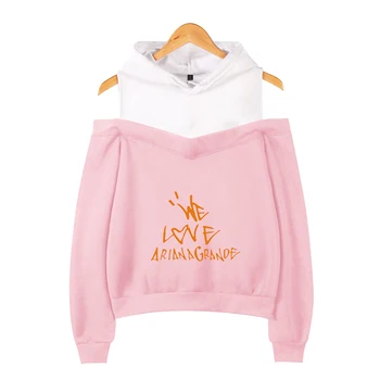 

New Ariana Grande hooded off-the-shoulder sweatshirt Japanese fashion fashion shirt cute sexy girl strapless sweatshirt