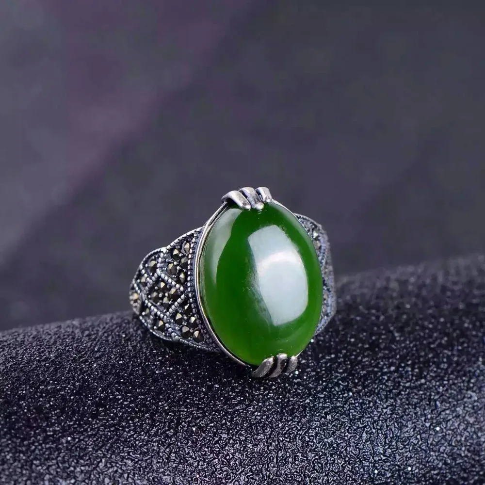 

Natural green jasper stone Ring Natural gemstone Ring S925 sterling silver trendy luxurious big round women party gift Jewelry