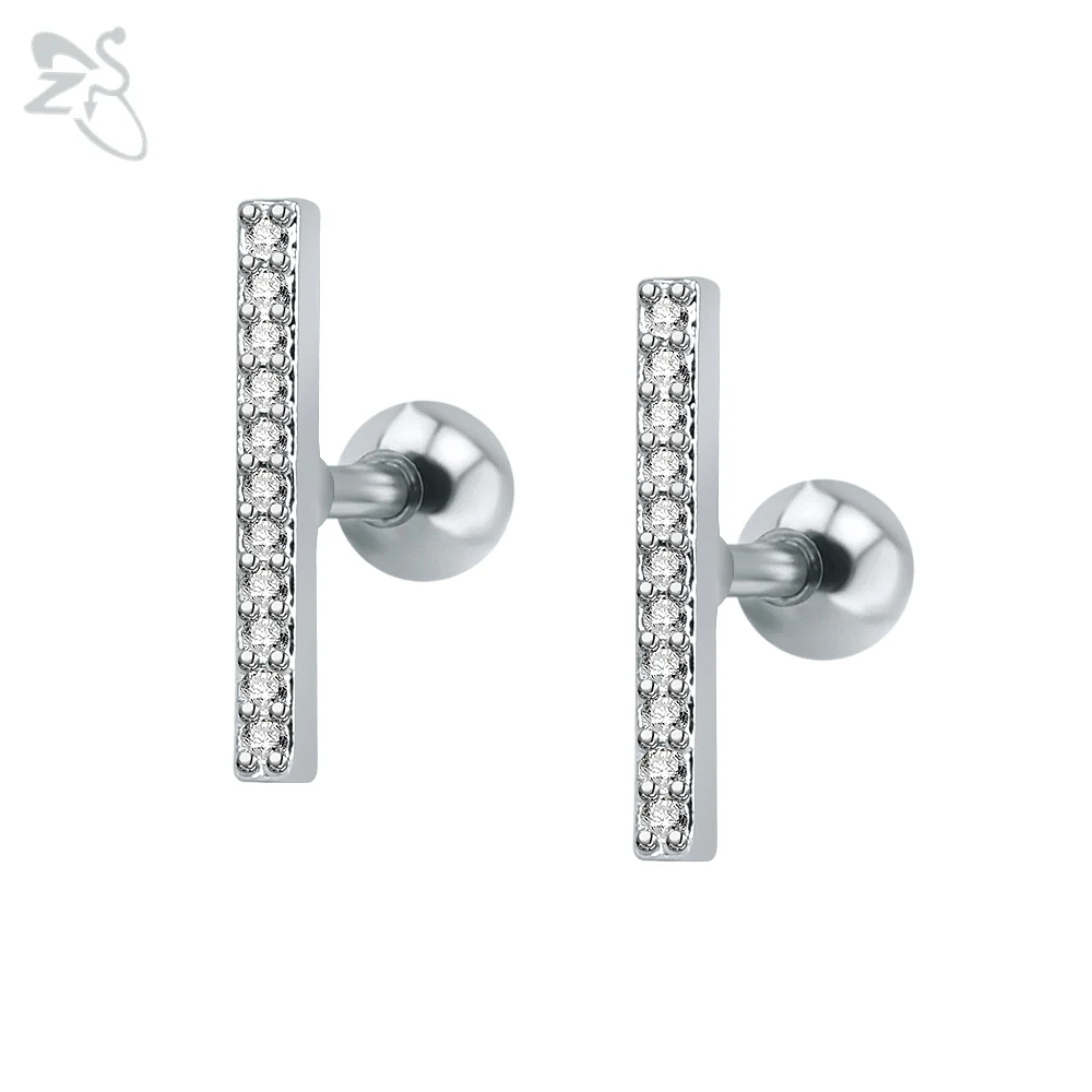 

Fashion Style Stud Earring With Zircon Stone Crystal Metal Ear Piercing Earrings Helix Tragus Gems For Woman Lady Gifts Aretes